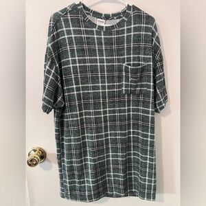 PINK Victoria’s Secret Flannel Night Shirt Oversized Plaid Green Cozy Small